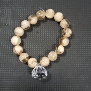 Repurposed Handmade ivory shamballa marble beads bracelet w clear jewel/gem